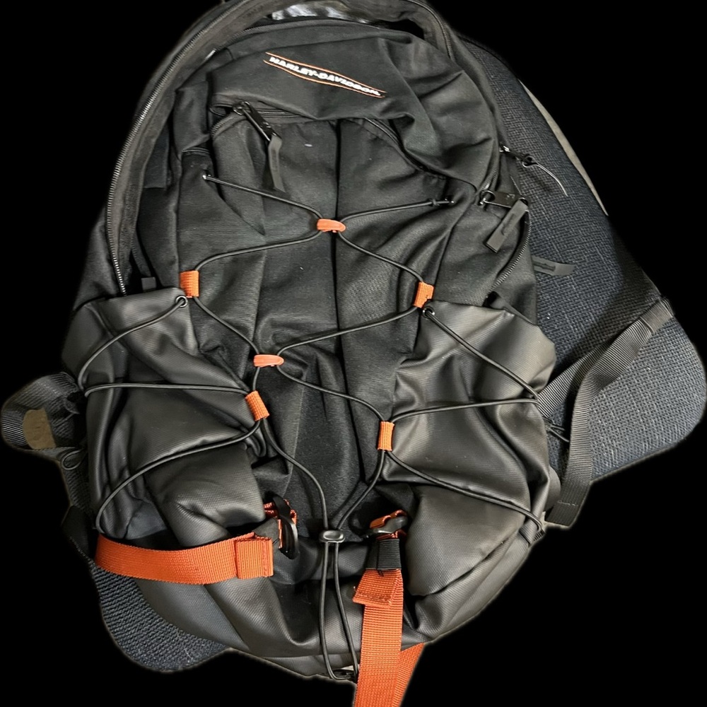 Harley-Davidson Black Backpack with Orange Highlights - Picture 1 of 8